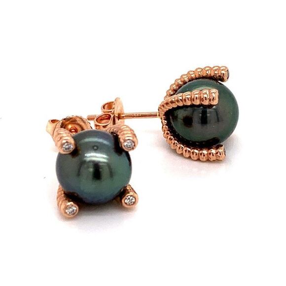 Diamond Large Tahitian Pearl Earrings 14k Gold 9.7 mm Certified $3,450 011914 - Picture 7 of 8